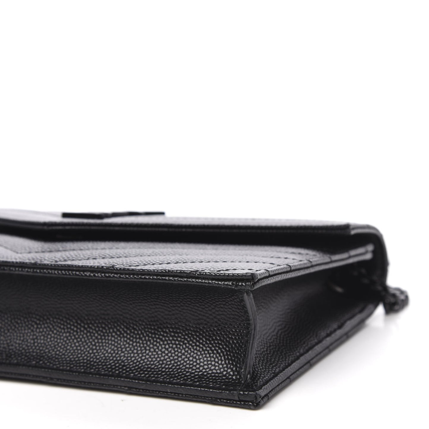 Grain De Poudre Matelasse Chevron Monogram Envelope Chain Wallet Black