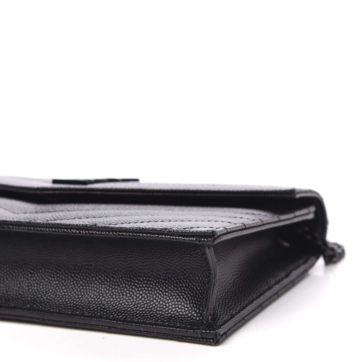 Saint Laurent Grain De Poudre Matelasse Chevron Monogram Envelope Chain Wallet Black 7 of 10