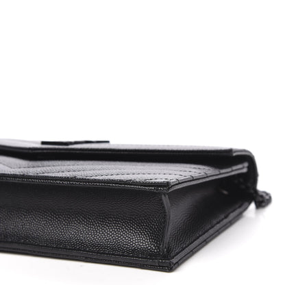 Saint Laurent Grain De Poudre Matelasse Chevron Monogram Envelope Chain Wallet Black 7 of 10