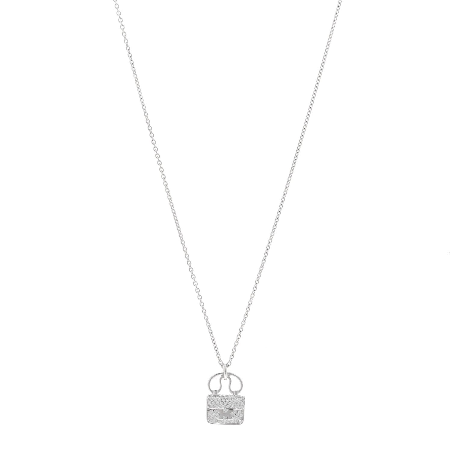 Hermes 18K White Gold Diamond Constance Amulette Pendant Necklace 1 of 6