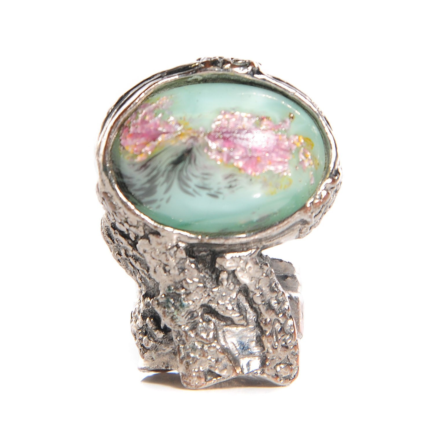 Saint Laurent Glass Cabochon Arty Ovale Ring 5 Silver 1 of 3