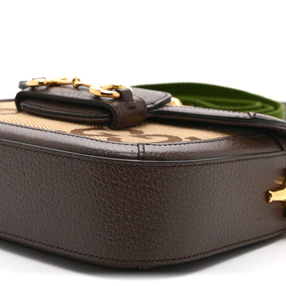 Gucci Monogram Jumbo GG Textured Dollar Calfskin Web Mini Horsebit 1955 Shoulder Bag Camel Ebony New Acero 11 of 11