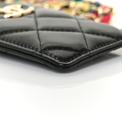 Chanel Shiny Lambskin Ribbon Quilted Card Holder On Chain Black 7 of 8