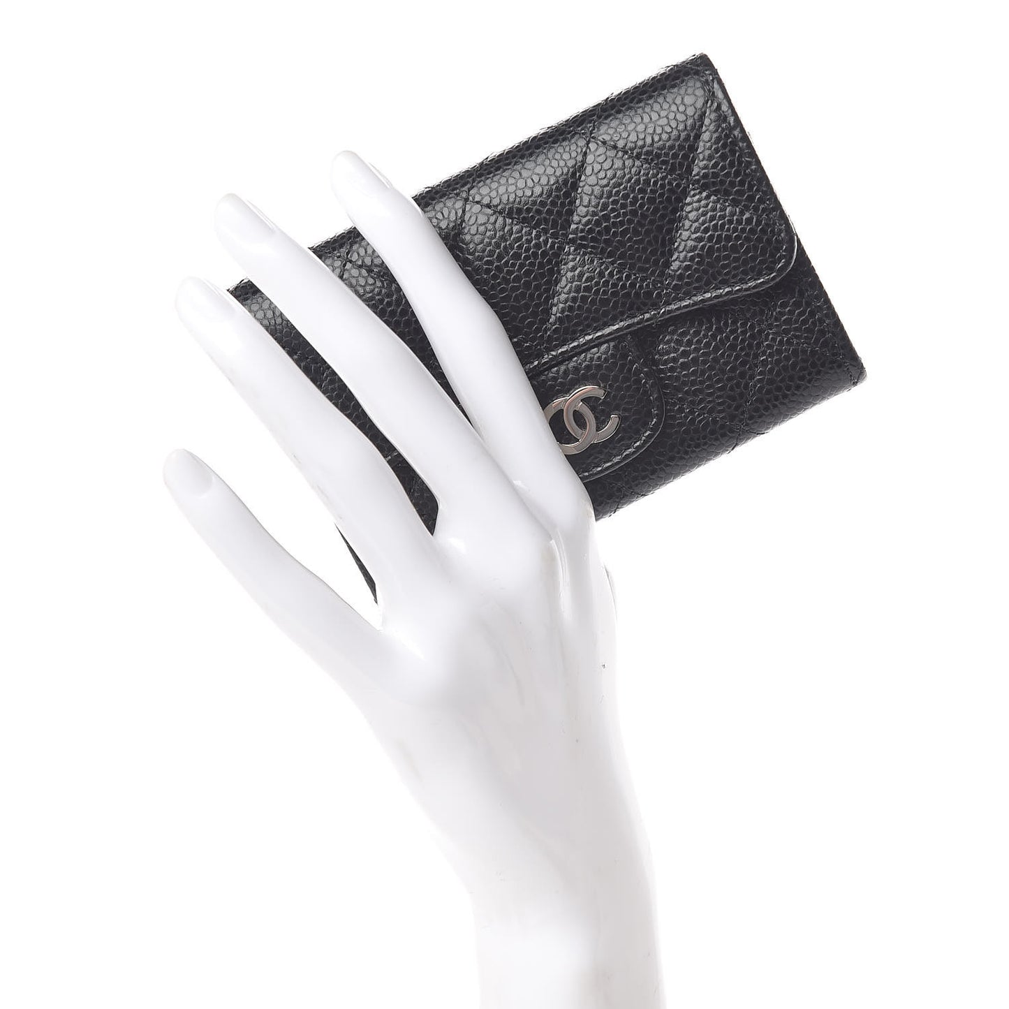 Caviar Quilted Flap Card Holder Wallet Black