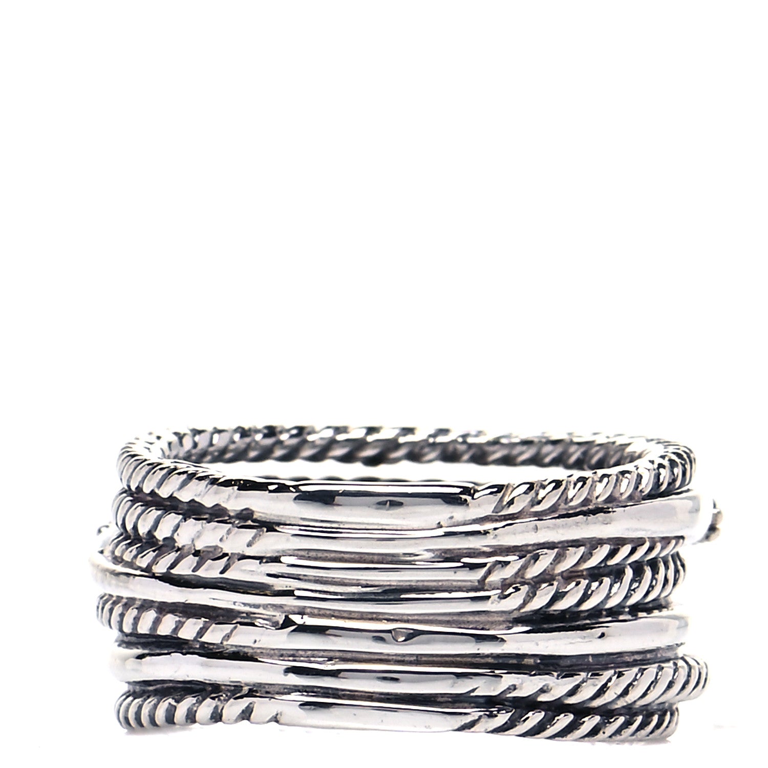 David Yurman Sterling Silver Diamond 11mm Wide Crossover Cable Ring 54 7 3 of 4