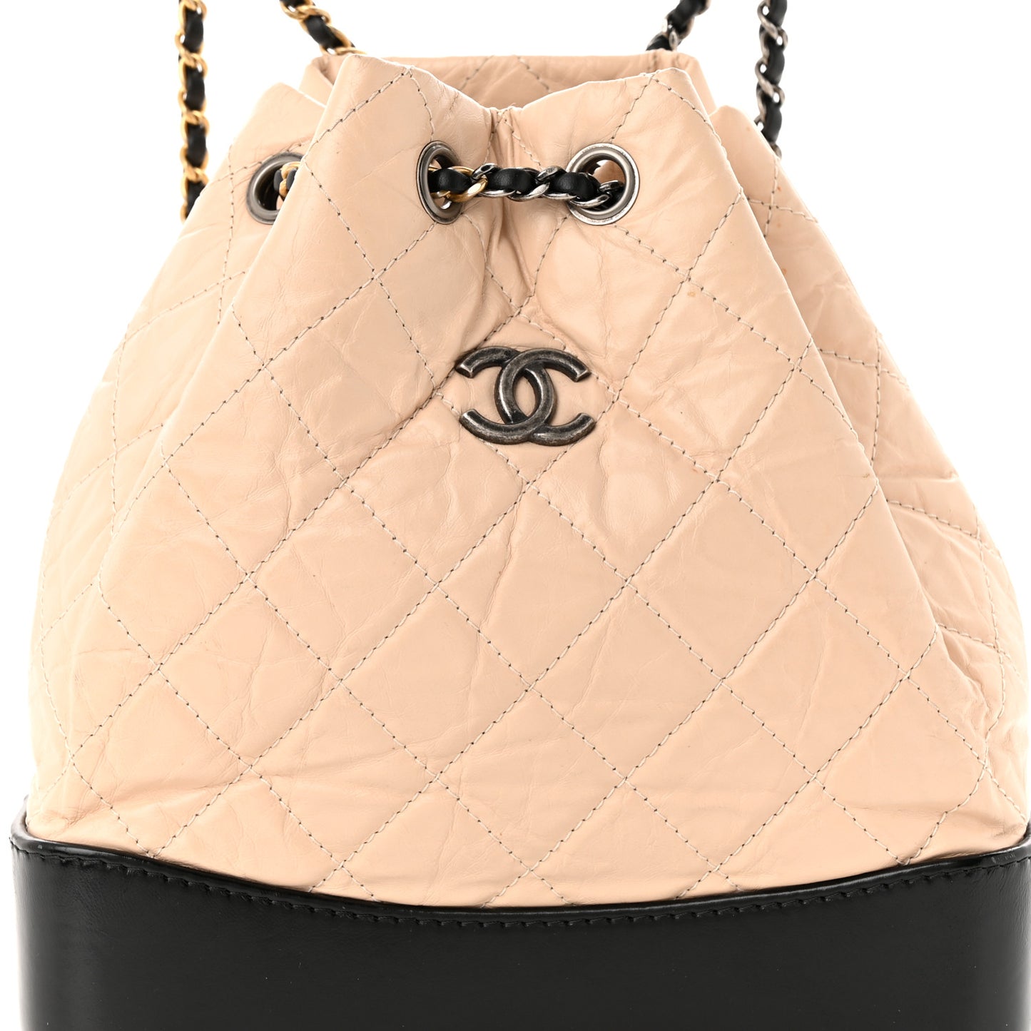 Aged Calfskin Quilted Small Gabrielle Backpack Beige Black