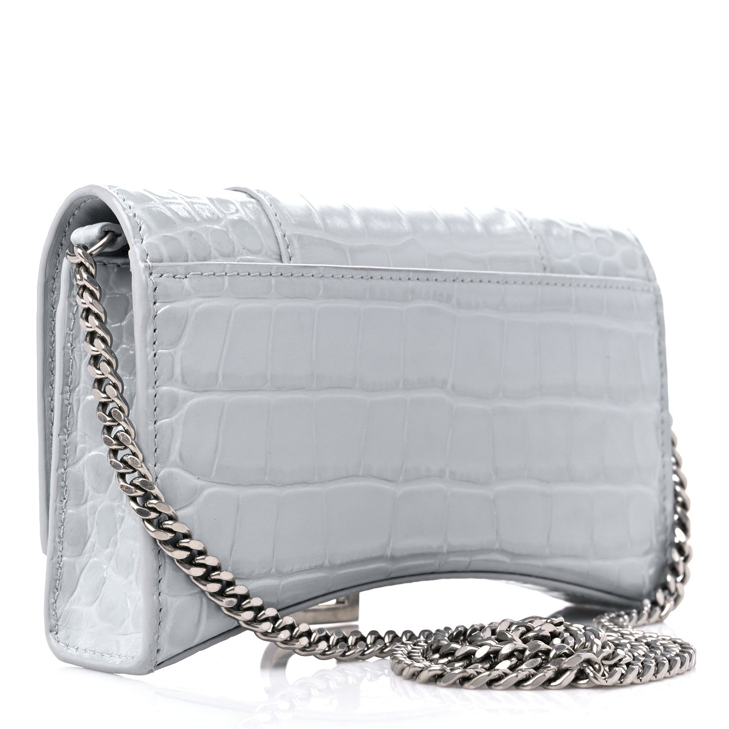 Balenciaga Shiny Calfskin Crocodile Embossed Hourglass Chain Bag Ash Blue 3 of 10