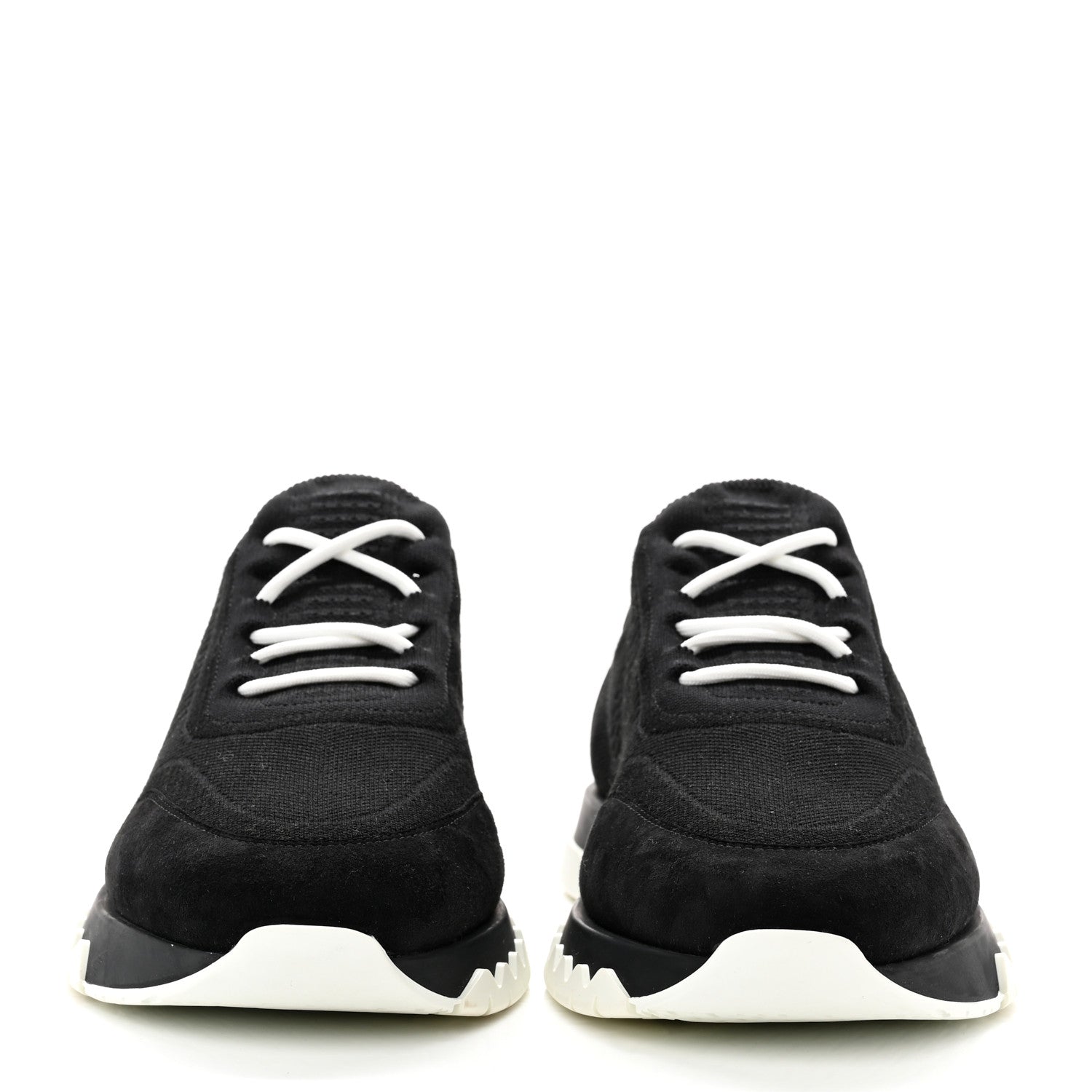 Hermes Technical Canvas Calfskin Goatskin Womens Addict Sneakers 39 Black White 2 of 8