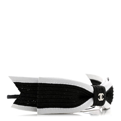 Chanel Raffia Bow CC Headband Black White 4 of 6