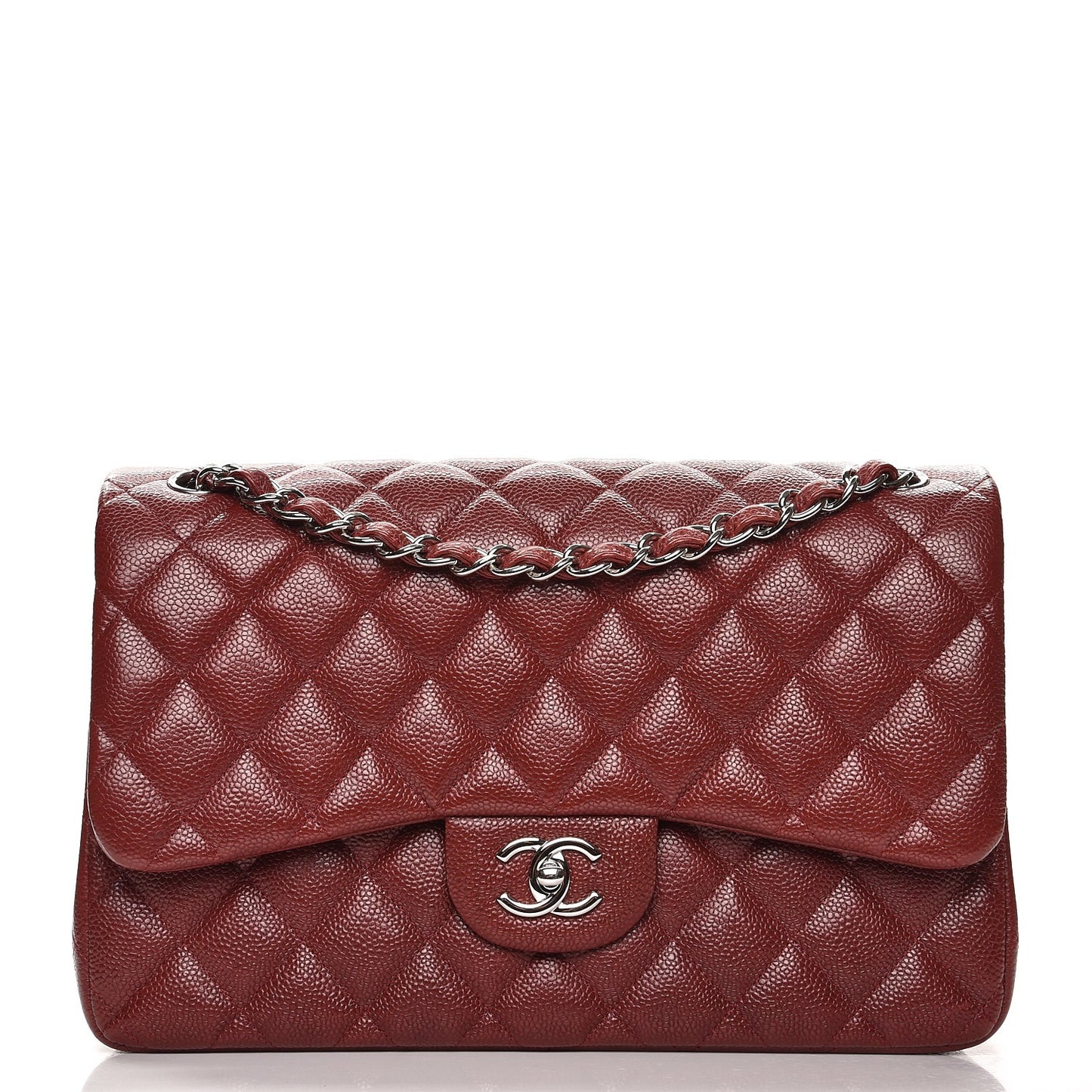 Caviar Quilted Jumbo Double Flap Dark Red