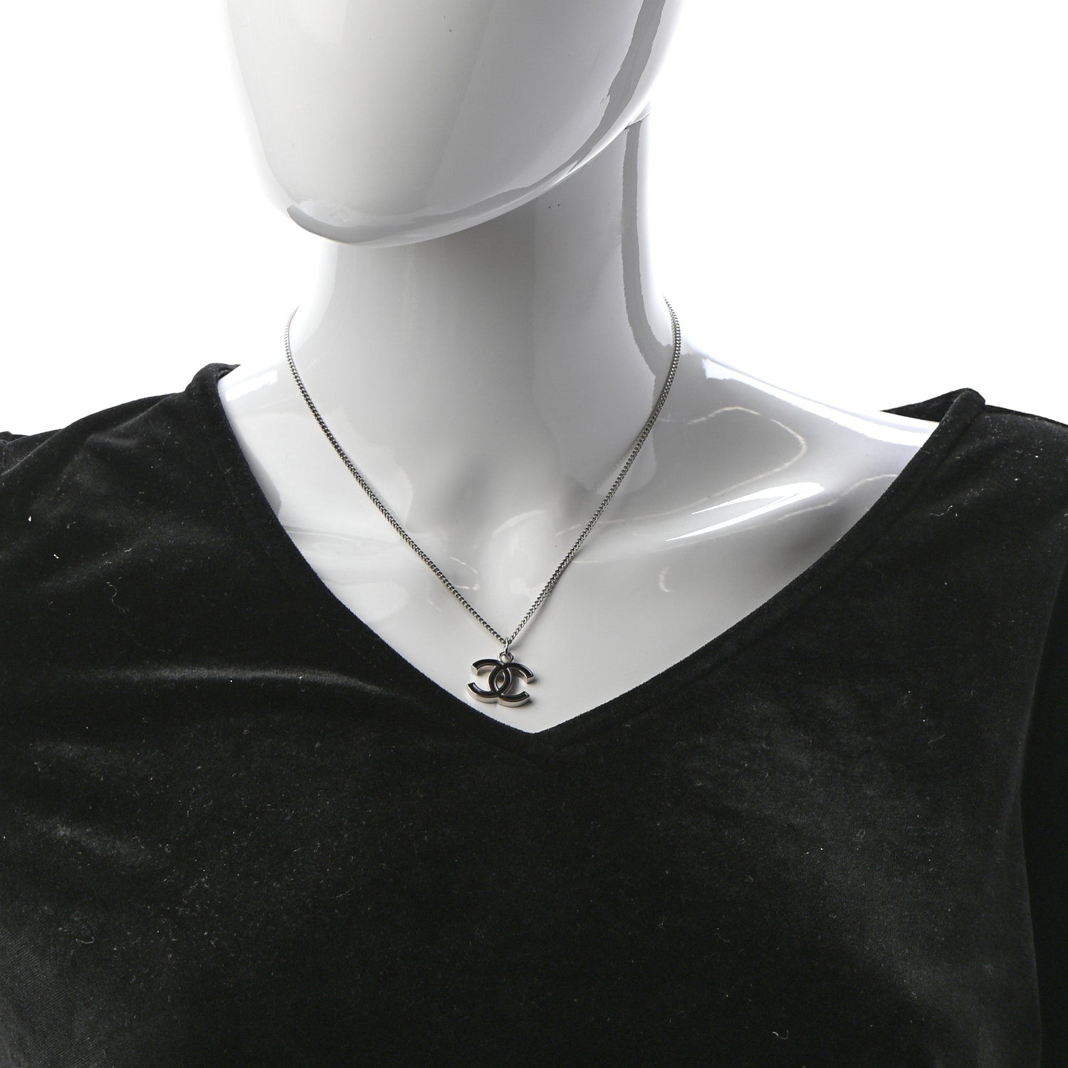 Chanel Enamel CC Pendant Necklace Black Silver 2 of 5