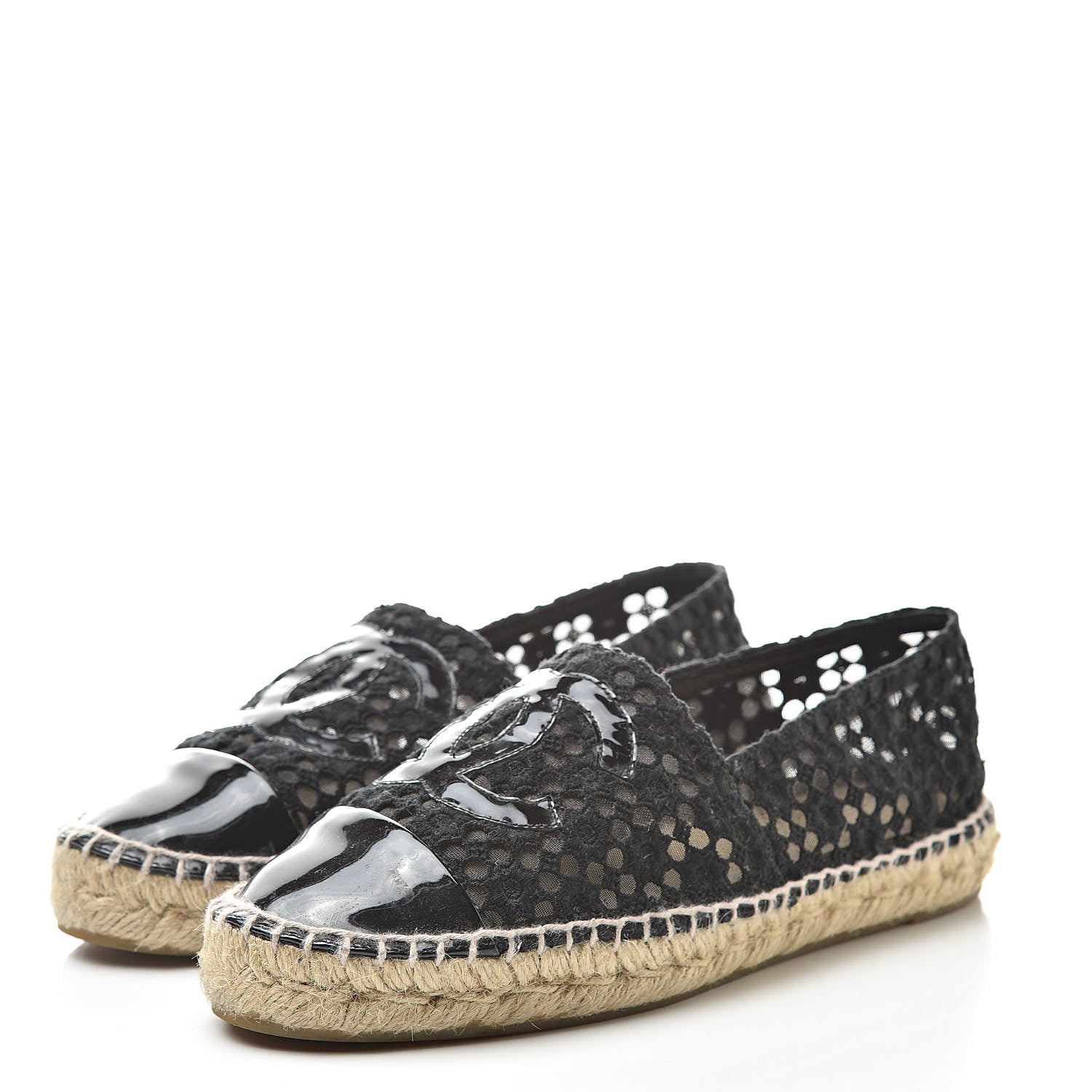 Chanel Lace Patent CC Espadrilles 37 Black 3 of 11