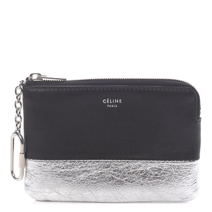 Celine Laminated Lambskin Bi-Color Solo Coin Card Case Black Silver 1 of 7