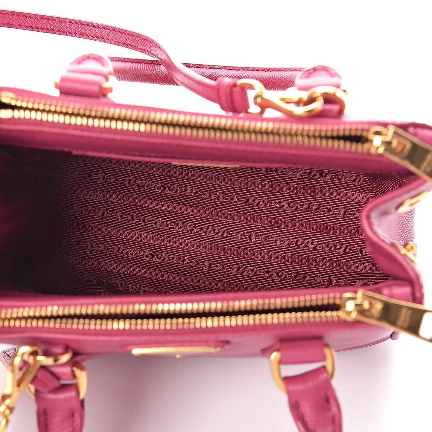 Saffiano Lux Micro Galleria Double Zip Tote Fuxia