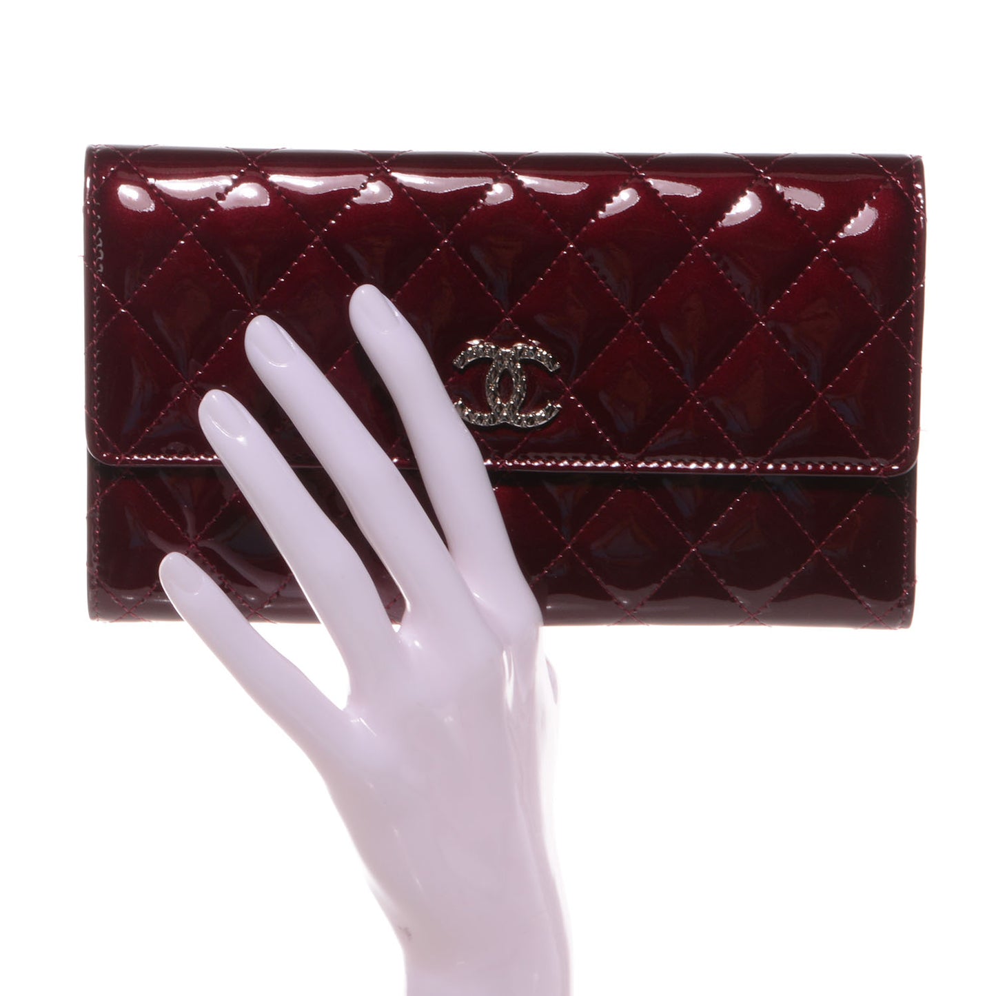 Patent Quilted Large Flap Wallet Light Burgundy