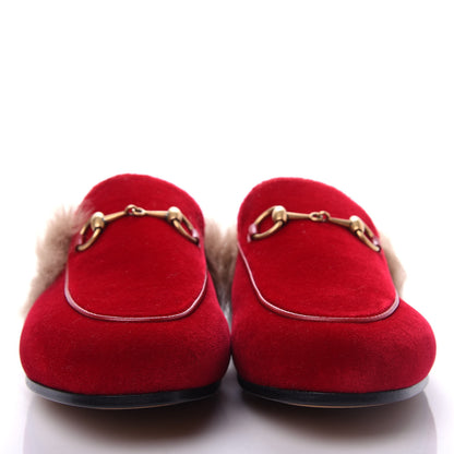 Gucci Velvet Fur Womens Princetown Slippers 37 Hibiscus Red 2 of 10