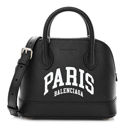 Balenciaga Grained Calfskin Cities Paris XXS Ville Top Handle Bag Black White 1 of 11