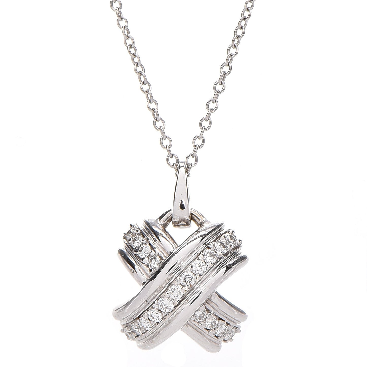 18K White Gold Diamond Signature X Pendant Necklace