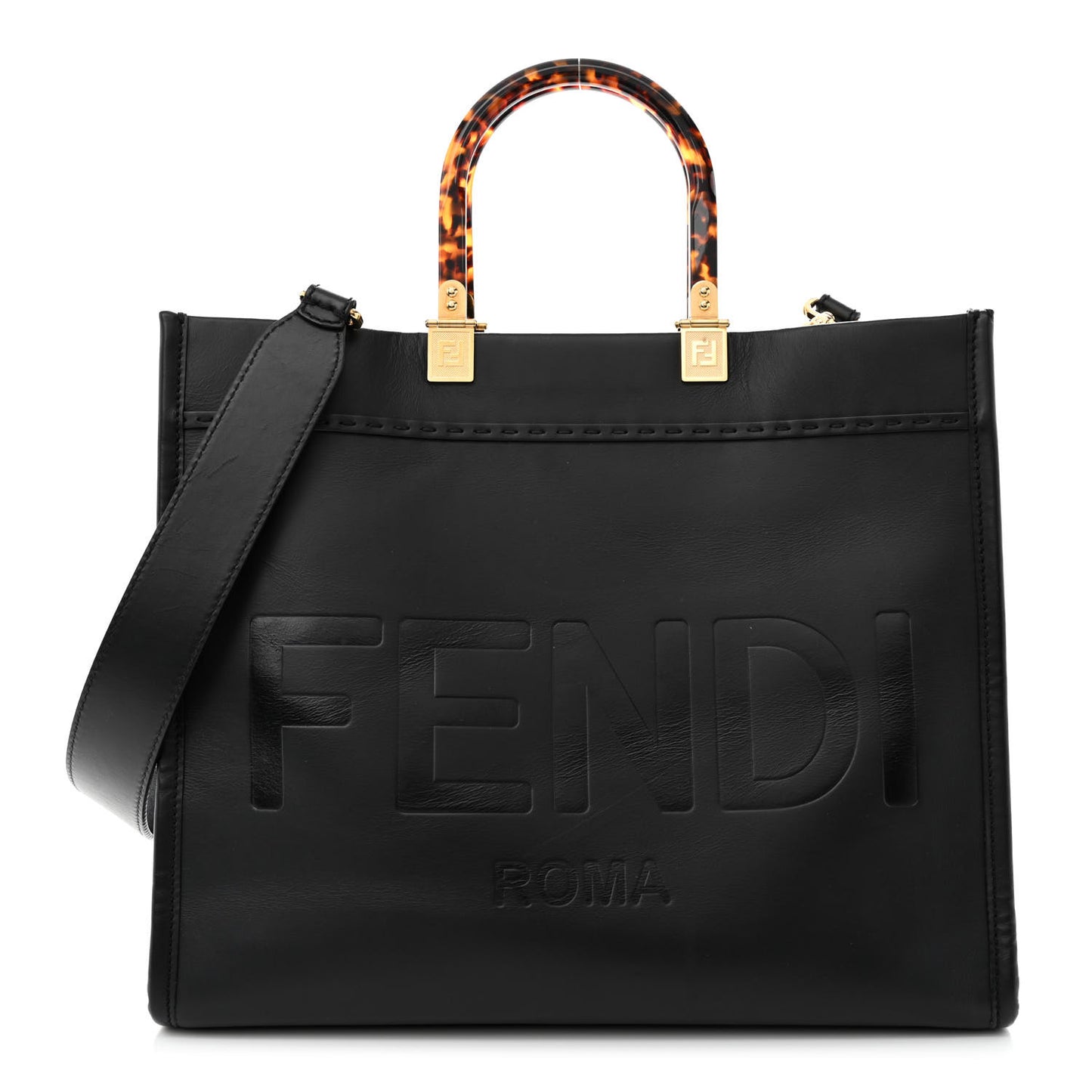 Vitello King Plexiglass Medium Fendi Sunshine Shopper Tote Black