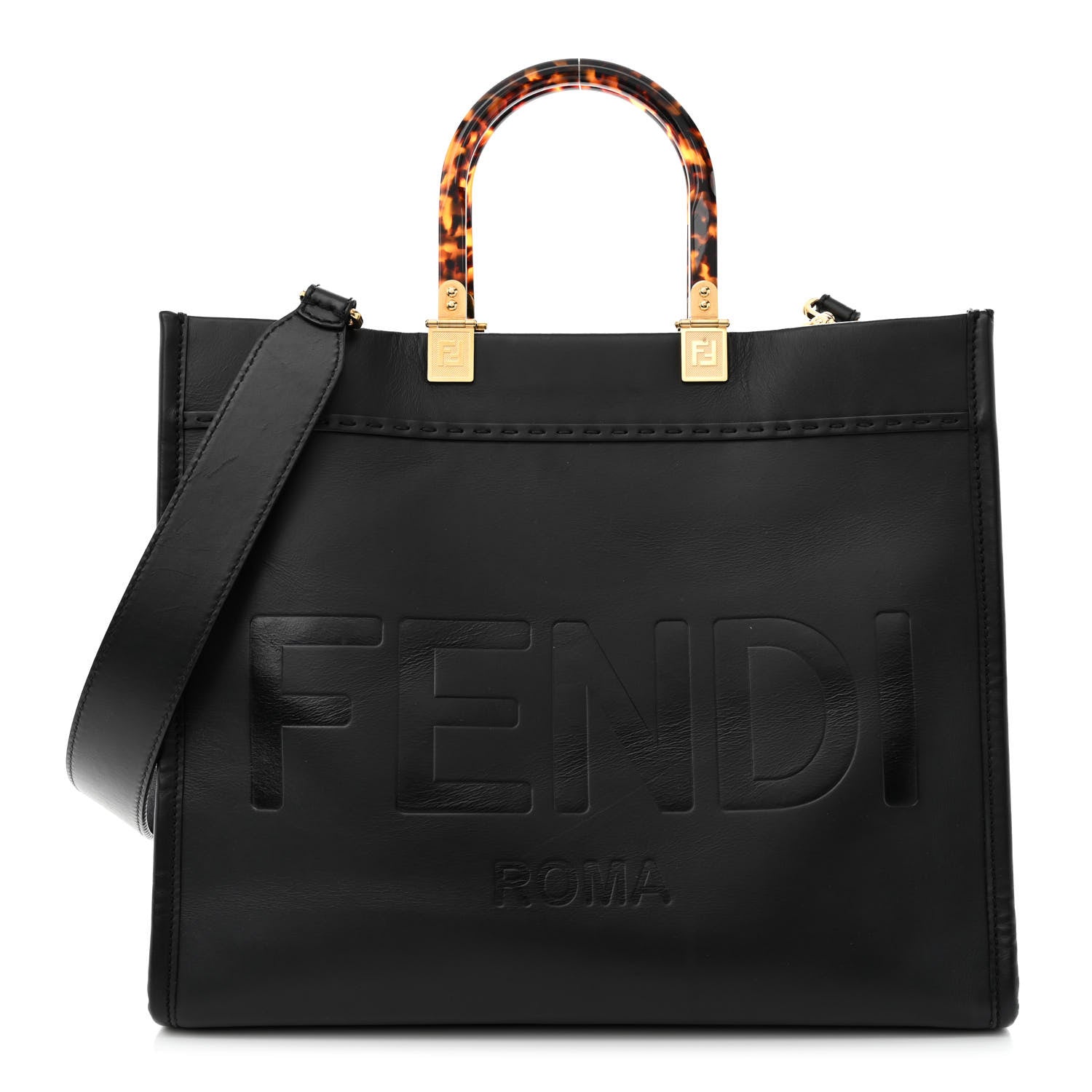 Fendi Vitello King Plexiglass Medium Fendi Sunshine Shopper Tote Black 1 of 15