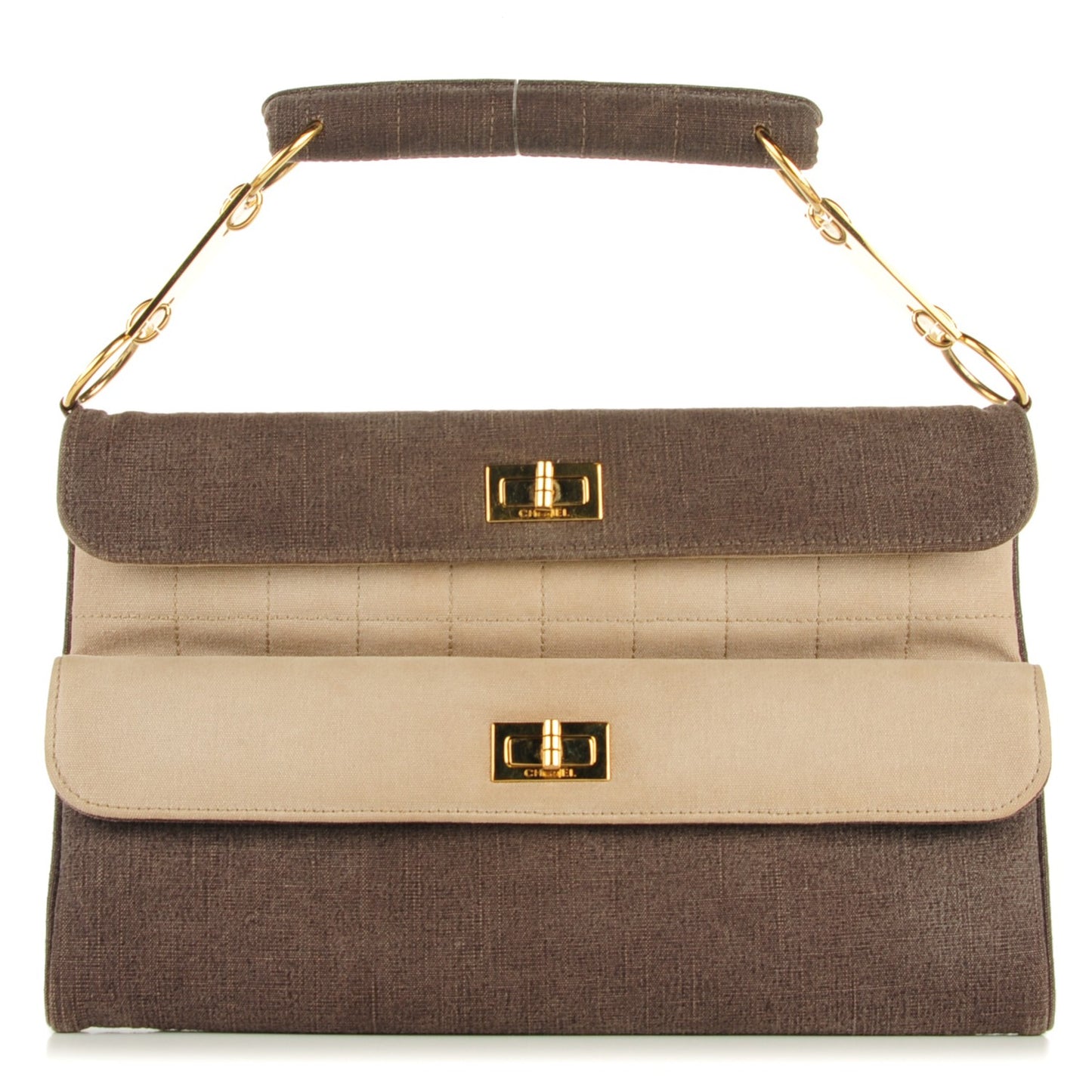 Canvas Mademoiselle Double Flap Clutch Dark Brown