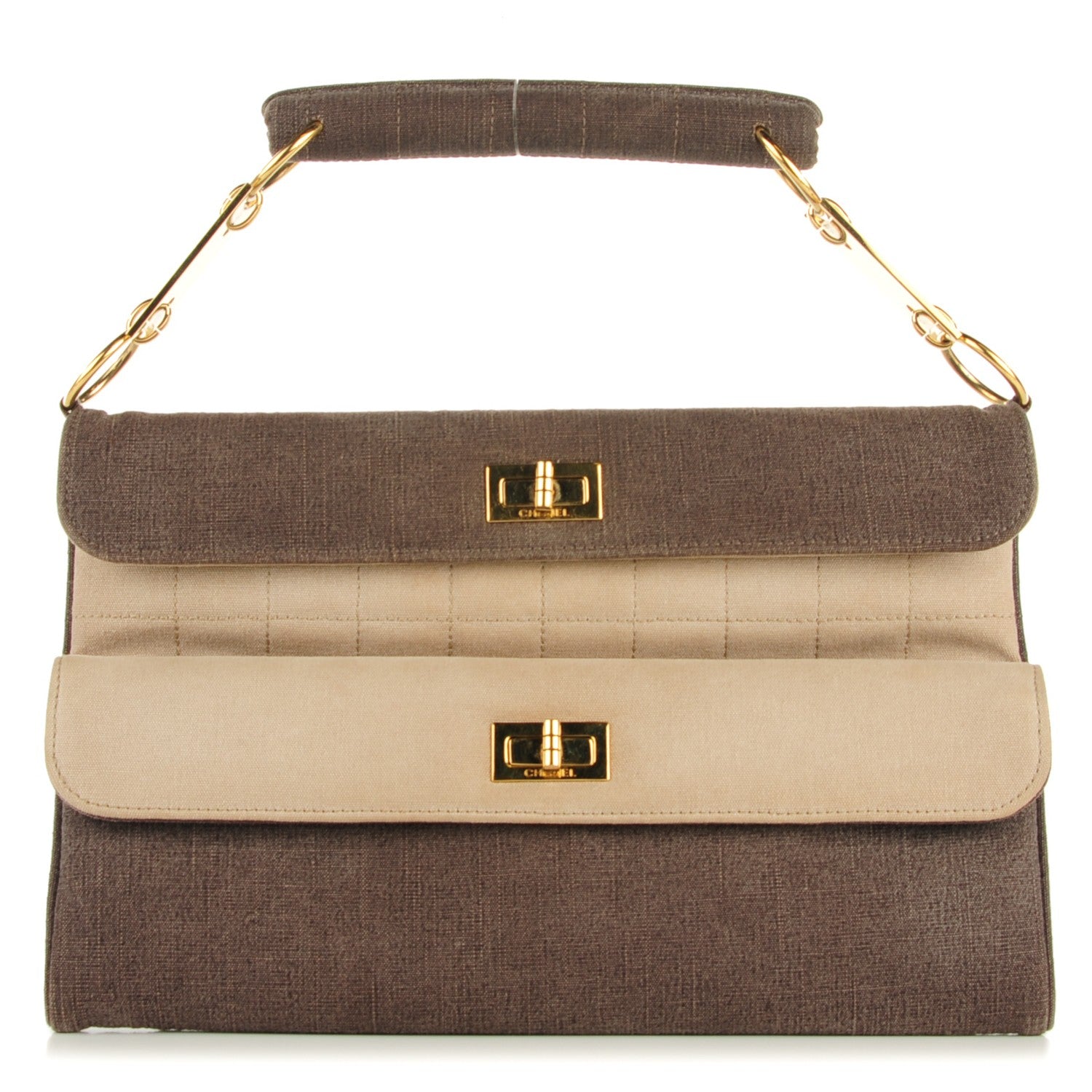 Chanel Canvas Mademoiselle Double Flap Clutch Dark Brown 1 of 7