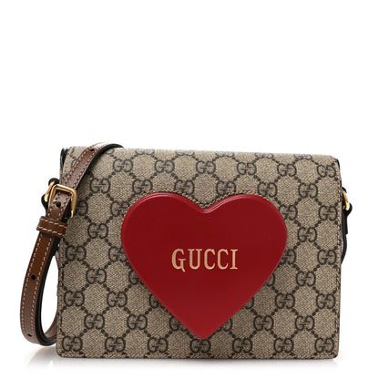 Gucci GG Supreme Monogram Script Logo Heart Crossbody Bag Beige Brown 1 of 10
