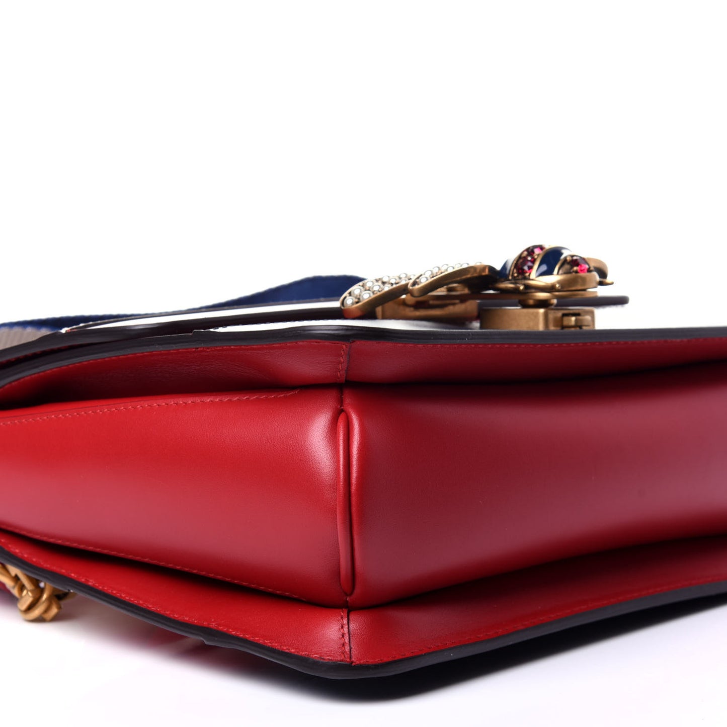Calfskin Sylvie Web Queen Margaret Shoulder Bag Blue Agata Hibiscus Red Mystic White