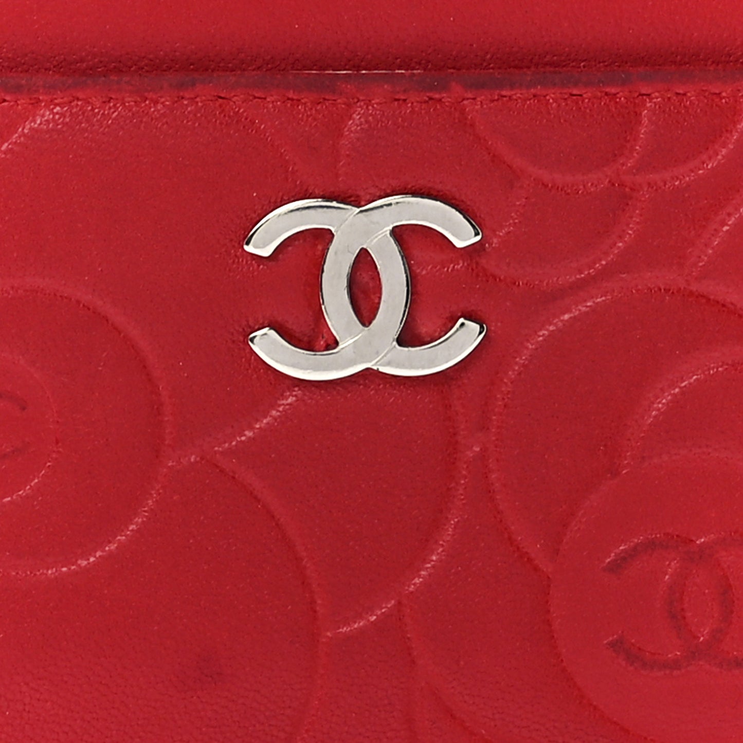 Lambskin Camellia Embossed Card Holder Red