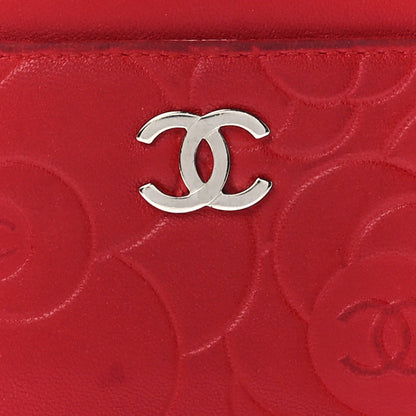 Chanel Lambskin Camellia Embossed Card Holder Red 8 of 12