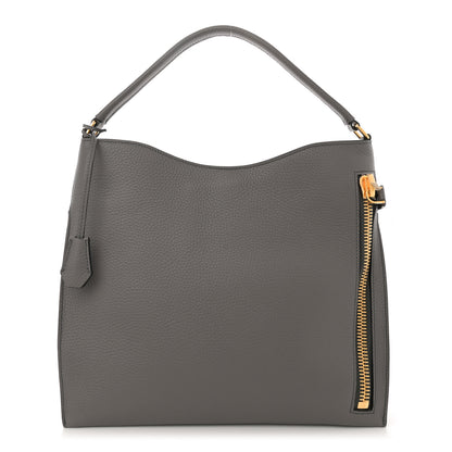 Tom Ford Pebbled Calfskin Small Alix Padlock Zip Hobo Bag Grey 1 of 12