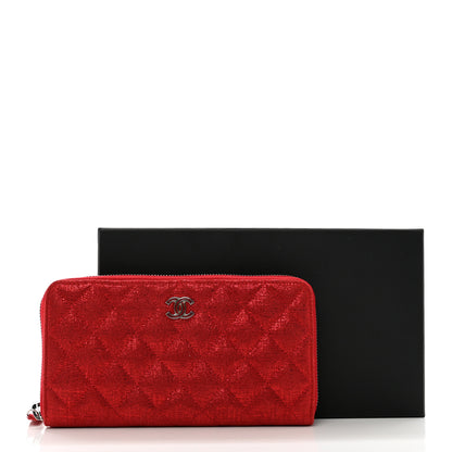 Chanel Metallic Iridescent Calfskin Quilted Large Gusset Zip Around Wallet Red 9 of 9