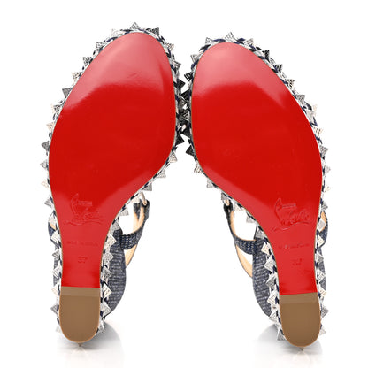 Christian Louboutin Lame Lux Pyraclou 110 Wedge Sandals 37 Denim 5 of 8