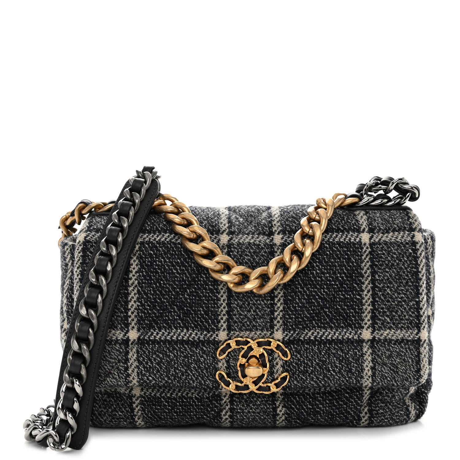 Chanel Tweed Quilted Medium Chanel 19 Flap Grey Navy 1 of 10