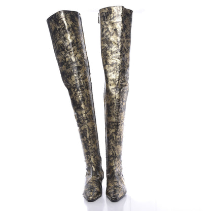 Chanel Metallic Lambskin Over the Knee Boots 37 Gold Black 2 of 8