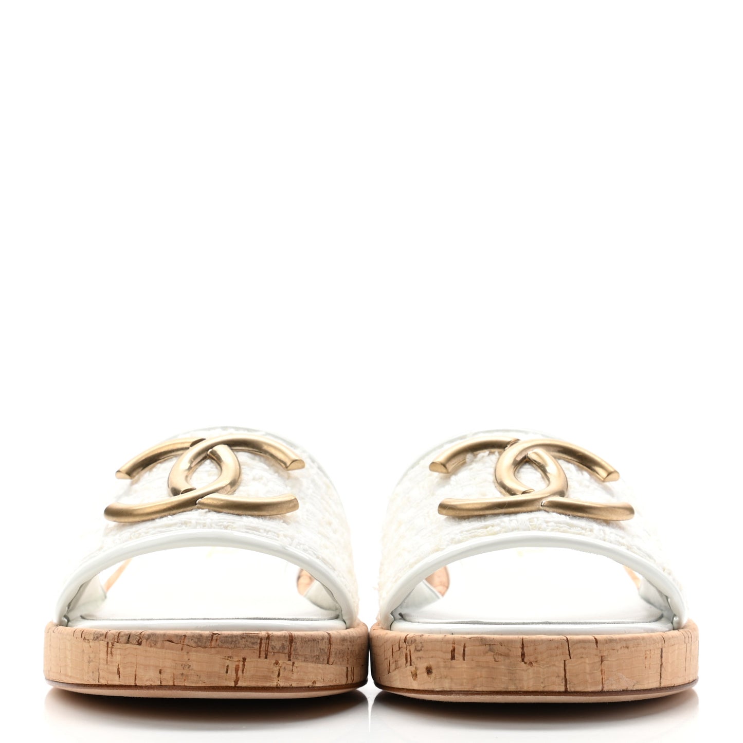 Tweed Cork CC Mule Sandal 36 Silk White