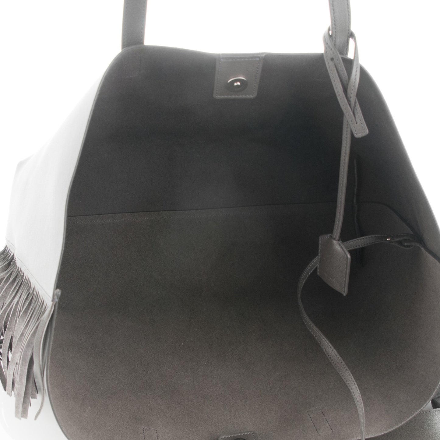 Calfskin Large Fringe Shopping Tote Dark Grey