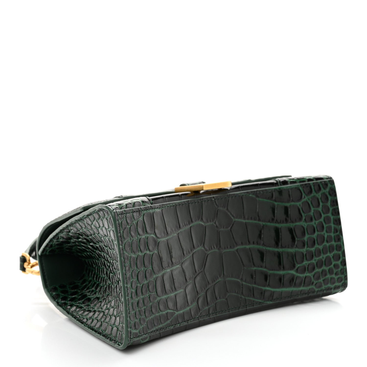 Balenciaga Shiny Calfskin Crocodile Embossed Small Hourglass Top Handle Bag Forest Green 4 of 12