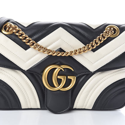 Gucci Calfskin Matelasse Small GG Marmont Shoulder Bag Black White 8 of 10