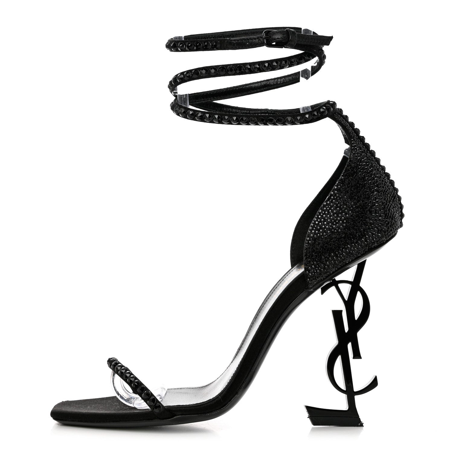 Saint Laurent Satin Crystal Opyum Sandals 37 Black 1 of 8