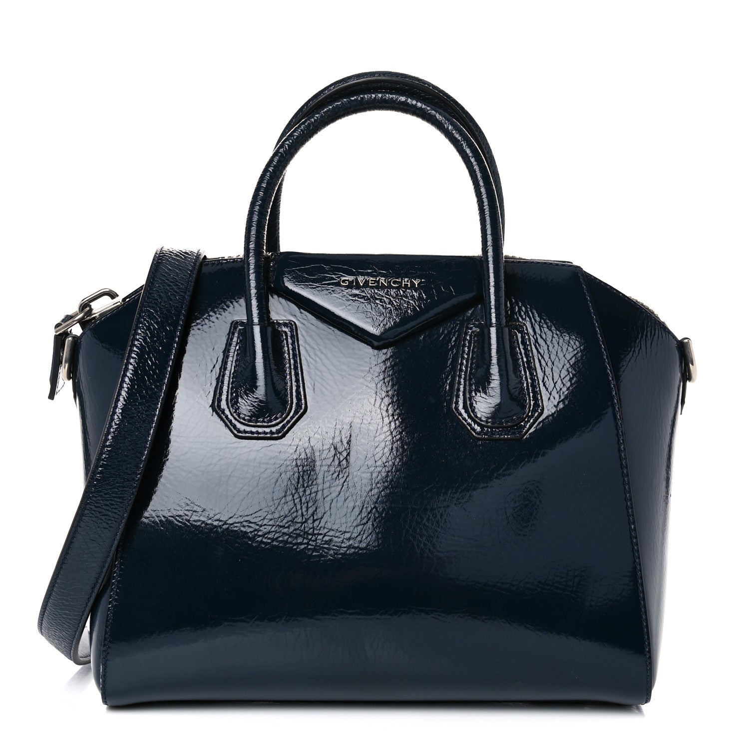 Givenchy Crinkled Patent Deerskin Small Antigona Deep Blue 1 of 12