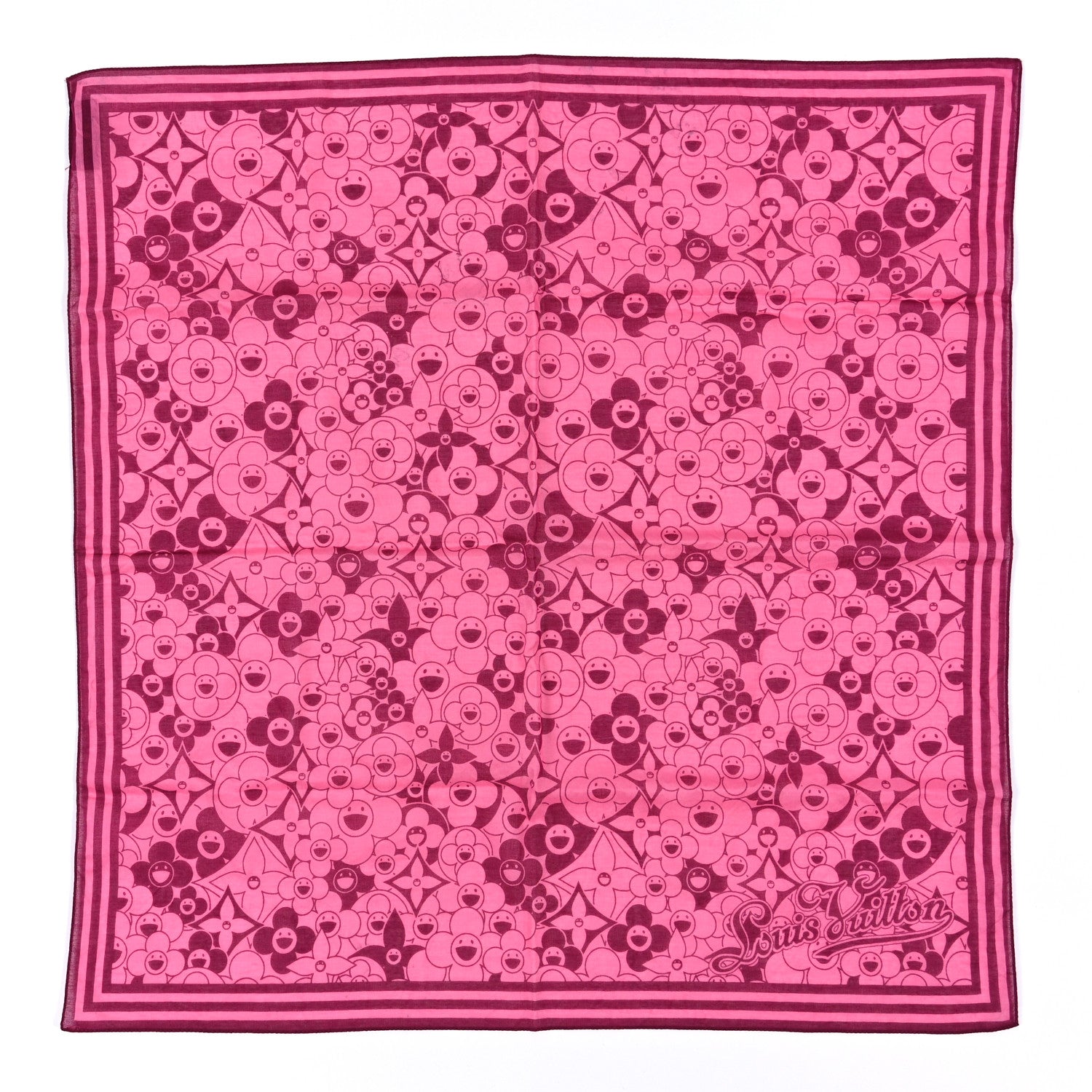 Louis Vuitton Cotton Takashi Murakami Cosmic Blossom Square Scarf Pink 1 of 3
