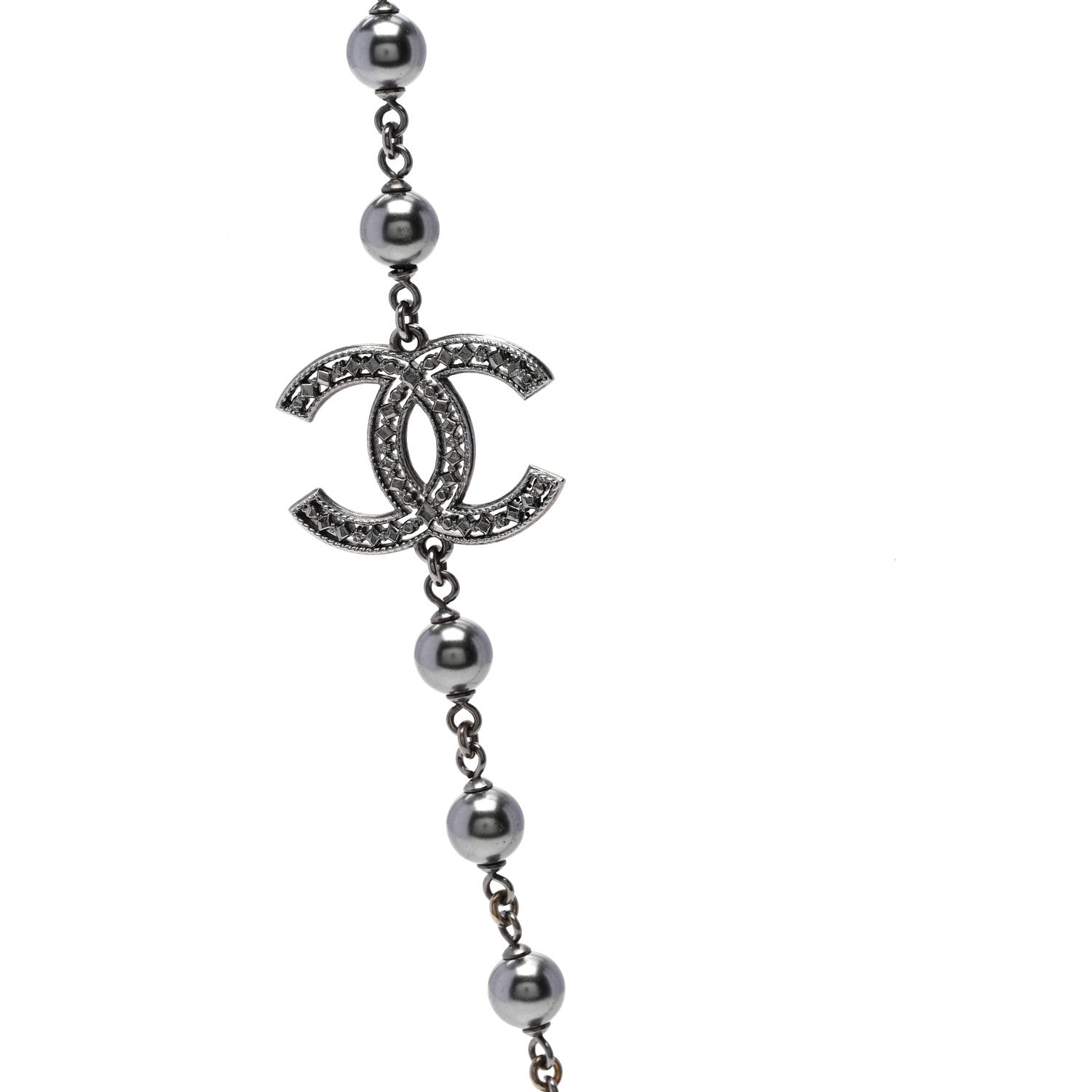 Chanel Ruthenium Pearl Beaded CC Long Necklace Black 4 of 7