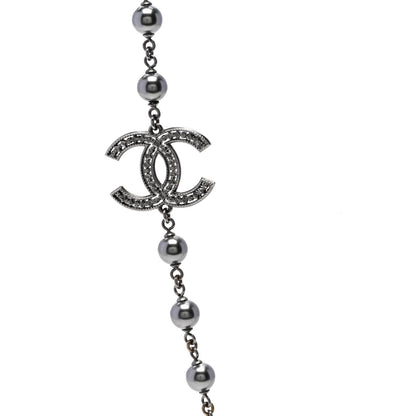 Chanel Ruthenium Pearl Beaded CC Long Necklace Black 4 of 7