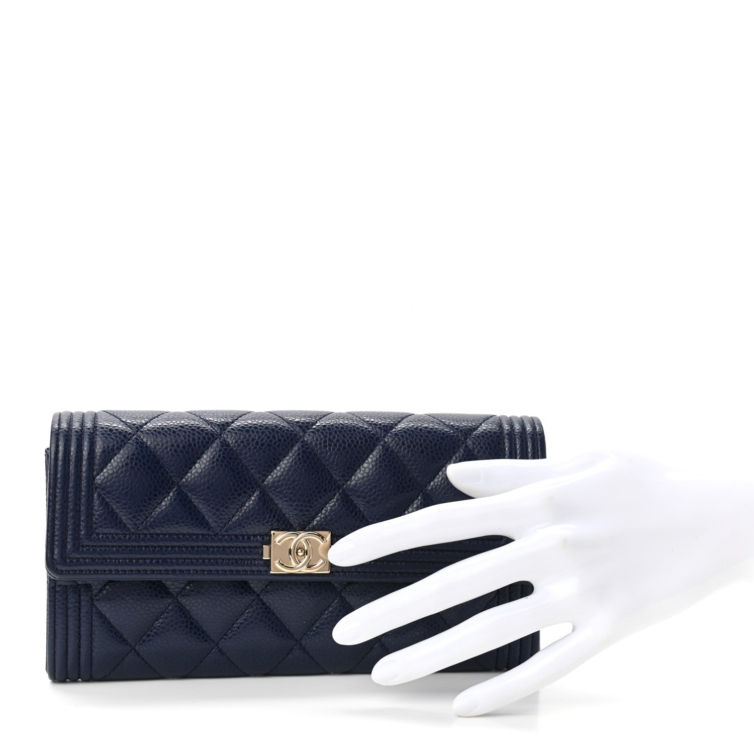 Chanel Caviar Quilted Large Boy Gusset Flap Wallet Blue 2 of 8