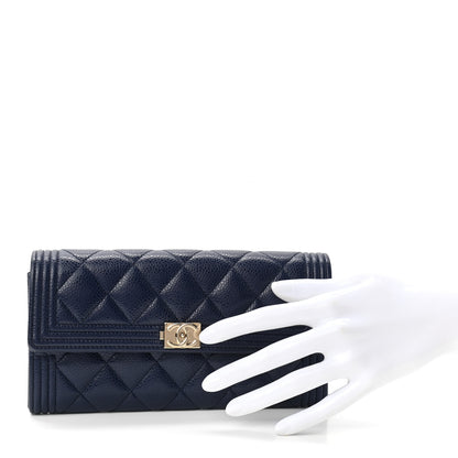 Chanel Caviar Quilted Large Boy Gusset Flap Wallet Blue 2 of 8