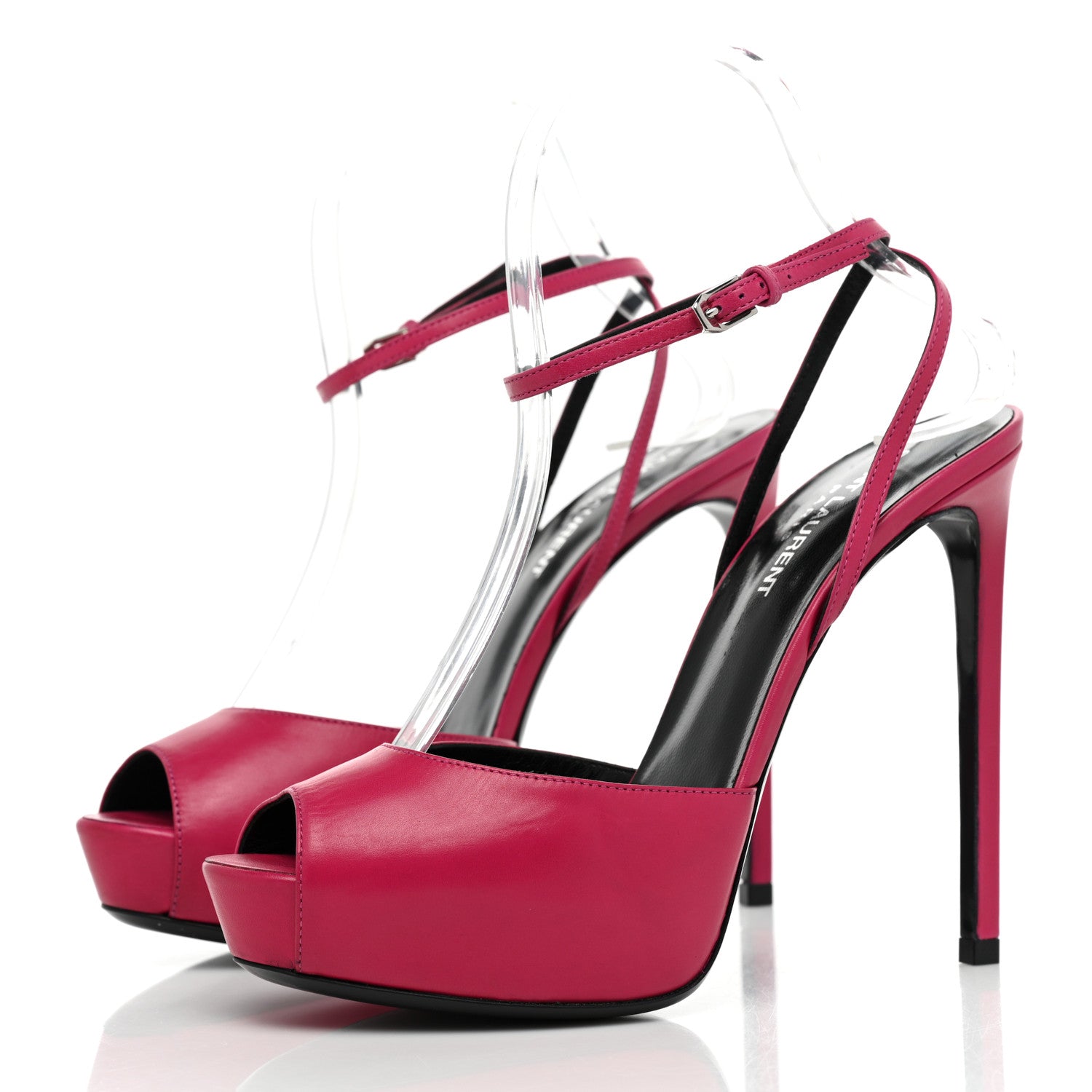 Saint Laurent Calfskin Tribute Lips Platform Sandals 39 Fuchsia 3 of 13