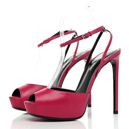 Saint Laurent Calfskin Tribute Lips Platform Sandals 39 Fuchsia 3 of 13