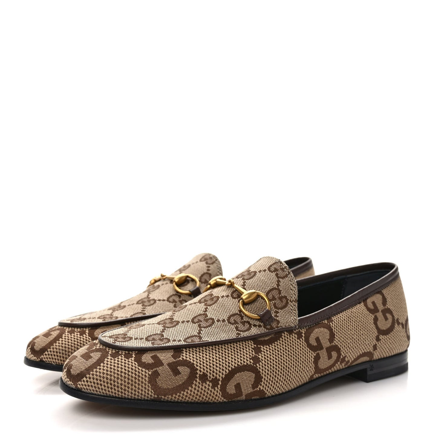 Monogram Jumbo GG Malaga Kid Horsebit Womens Jordaan Loafers 39 Camel Ebony New Acero Beige