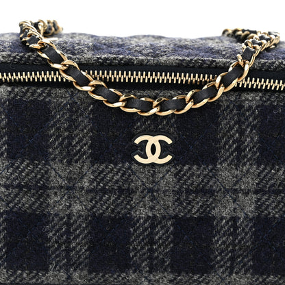 Chanel Wool Plaid Quilted Small Vanity Case With Chain Blue 8 of 11